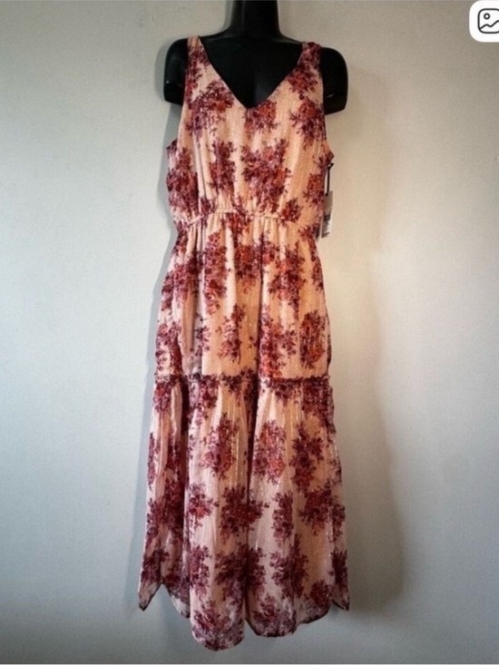 Dex Dresses & Skirts - Dex Sleeveless Floral Maxi Dress - Cream and Burgundy Medium